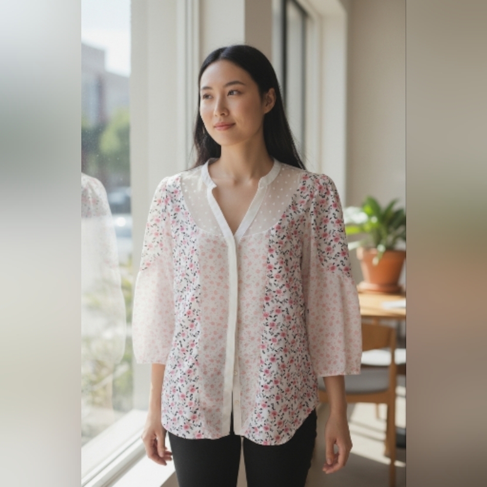 LC Lauren Conrad Pink Floral Blouse